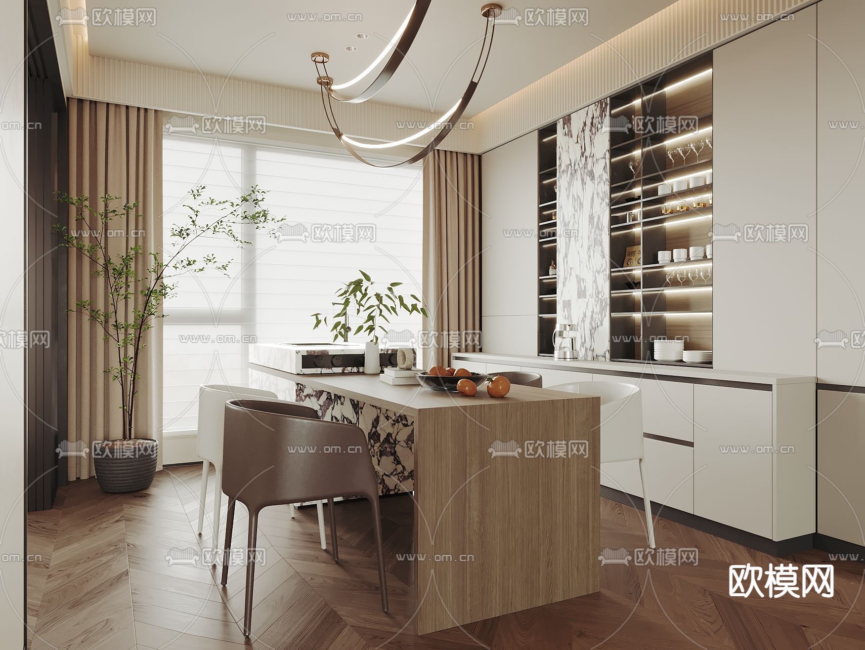 中岛餐厅3d模型下载