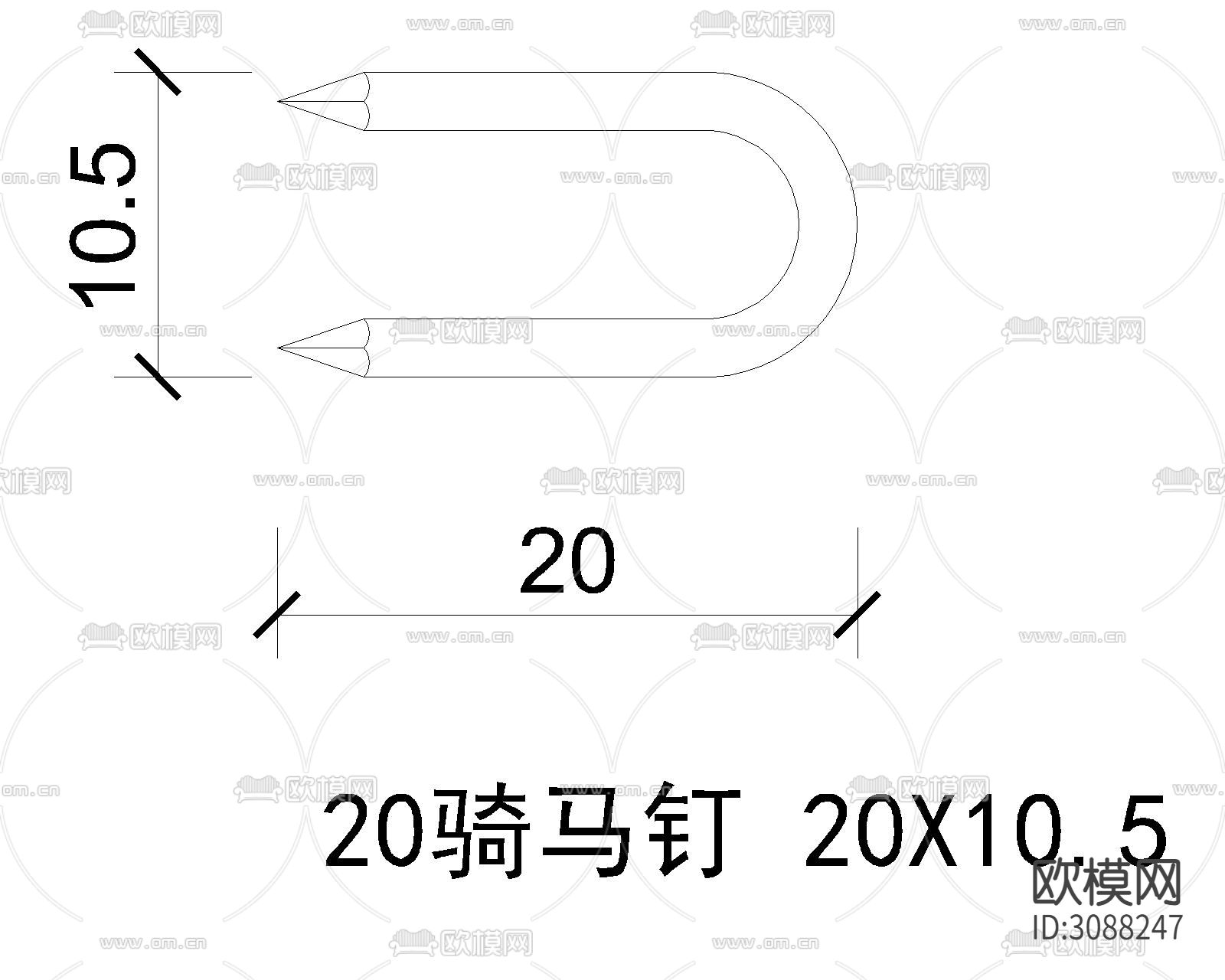 麻花钉 骑马钉cad节点图下载（渲染图4）