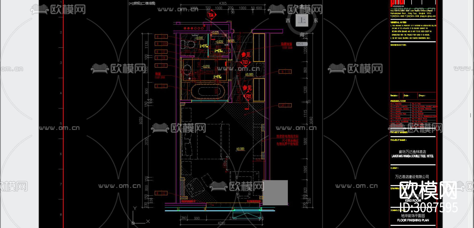 酒店客房cad平面图下载（渲染图2）