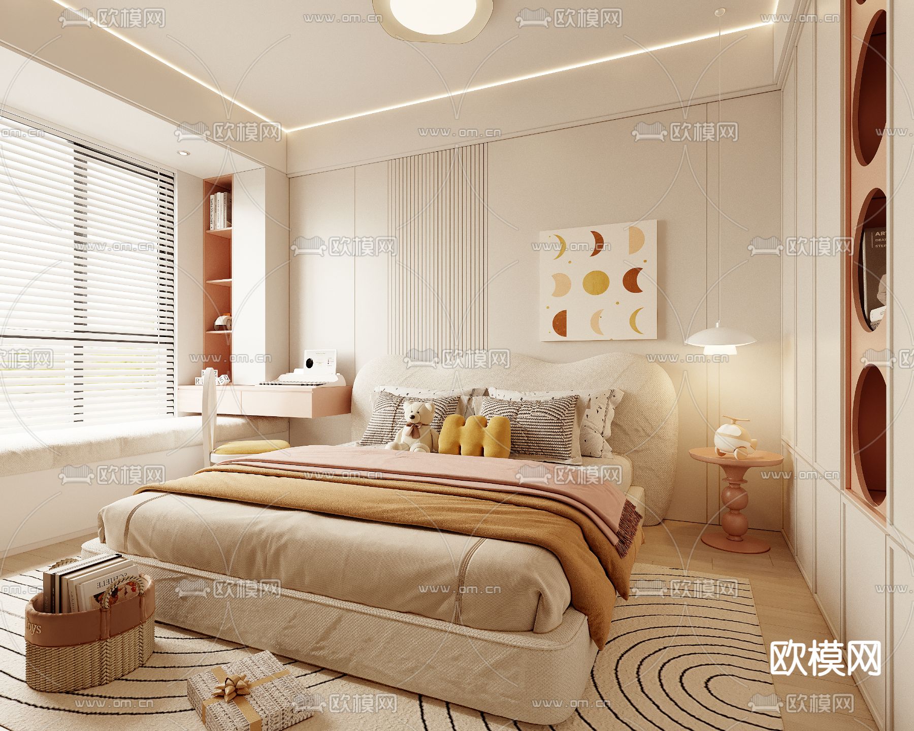 奶油风儿童房 女孩房 小孩房3d模型下载（渲染图2）