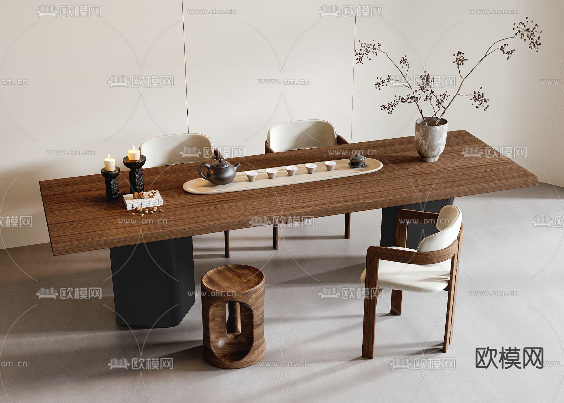 侘寂茶桌 茶台3d模型下载