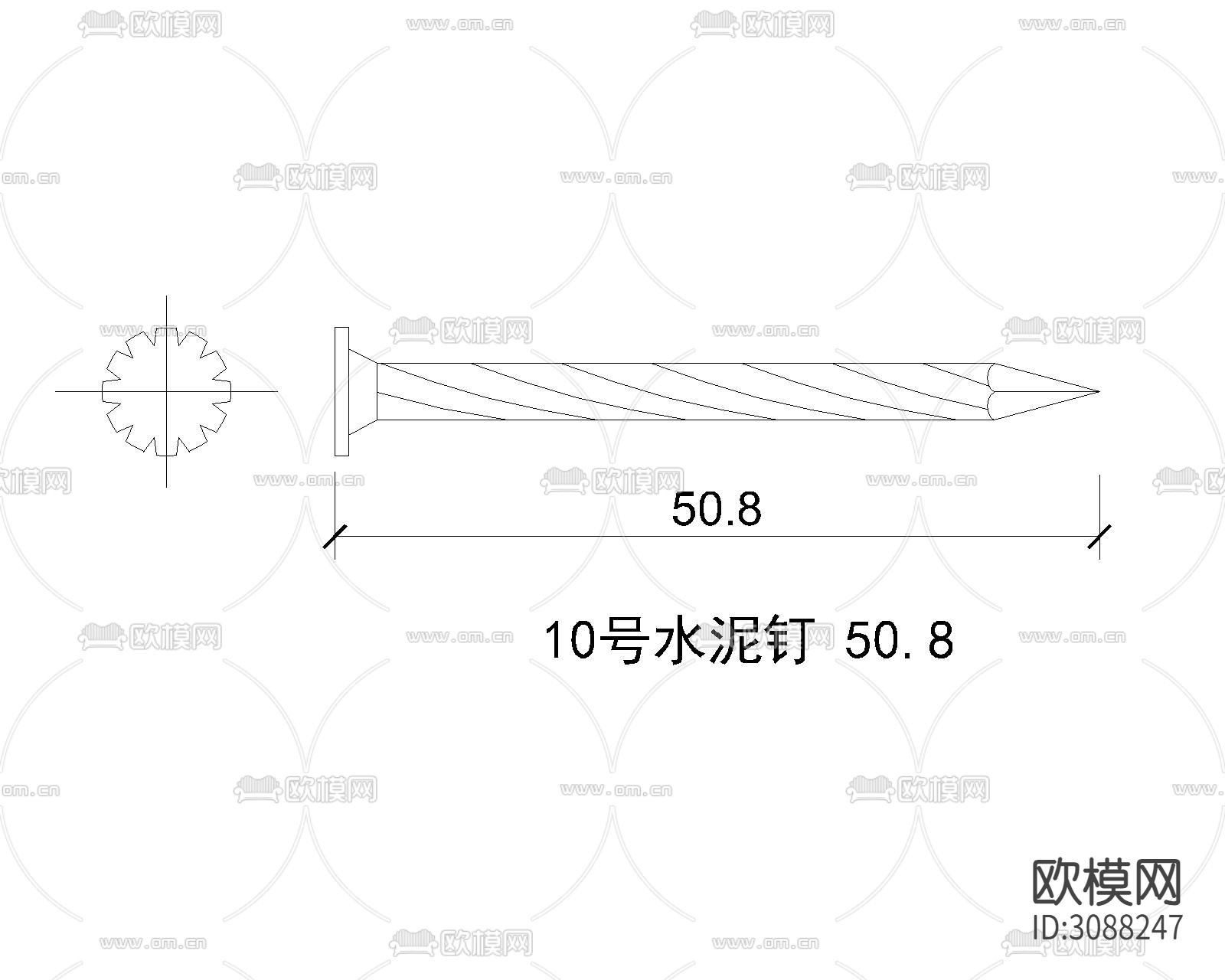 麻花钉 骑马钉cad节点图下载（渲染图6）