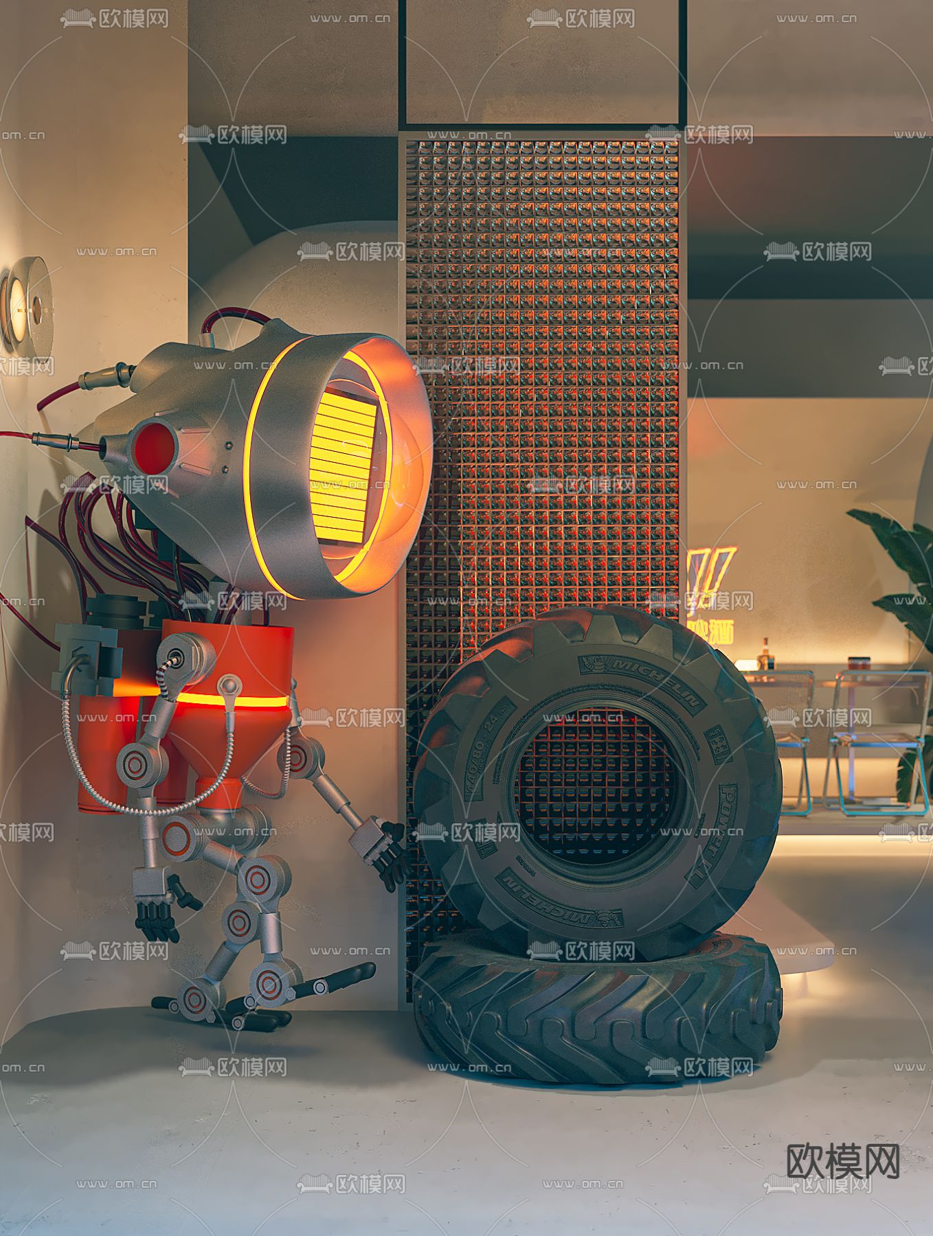 工业风咖啡厅 酒吧 商业外摆3d模型下载（渲染图6）