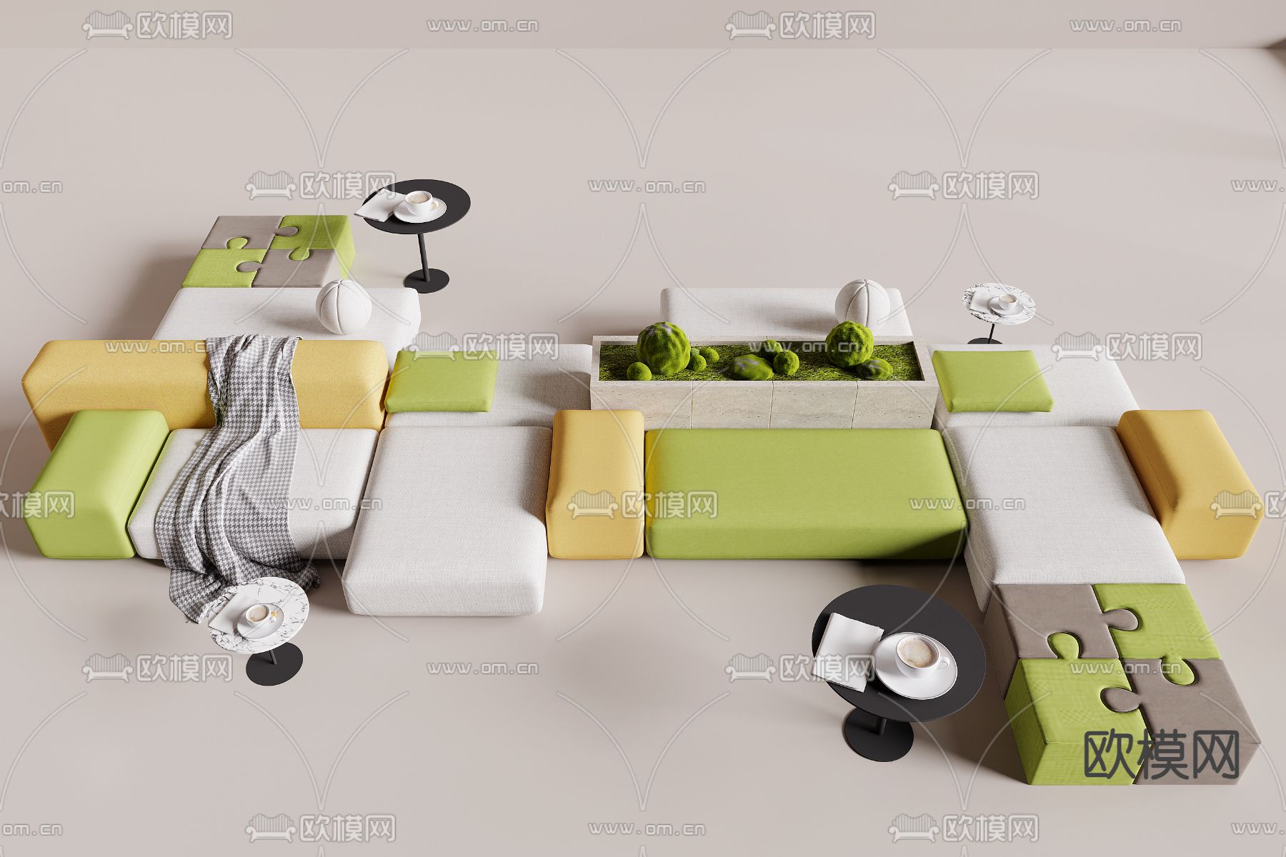 办公休闲沙发 卡座沙发 组合沙发su模型下载（渲染图2）