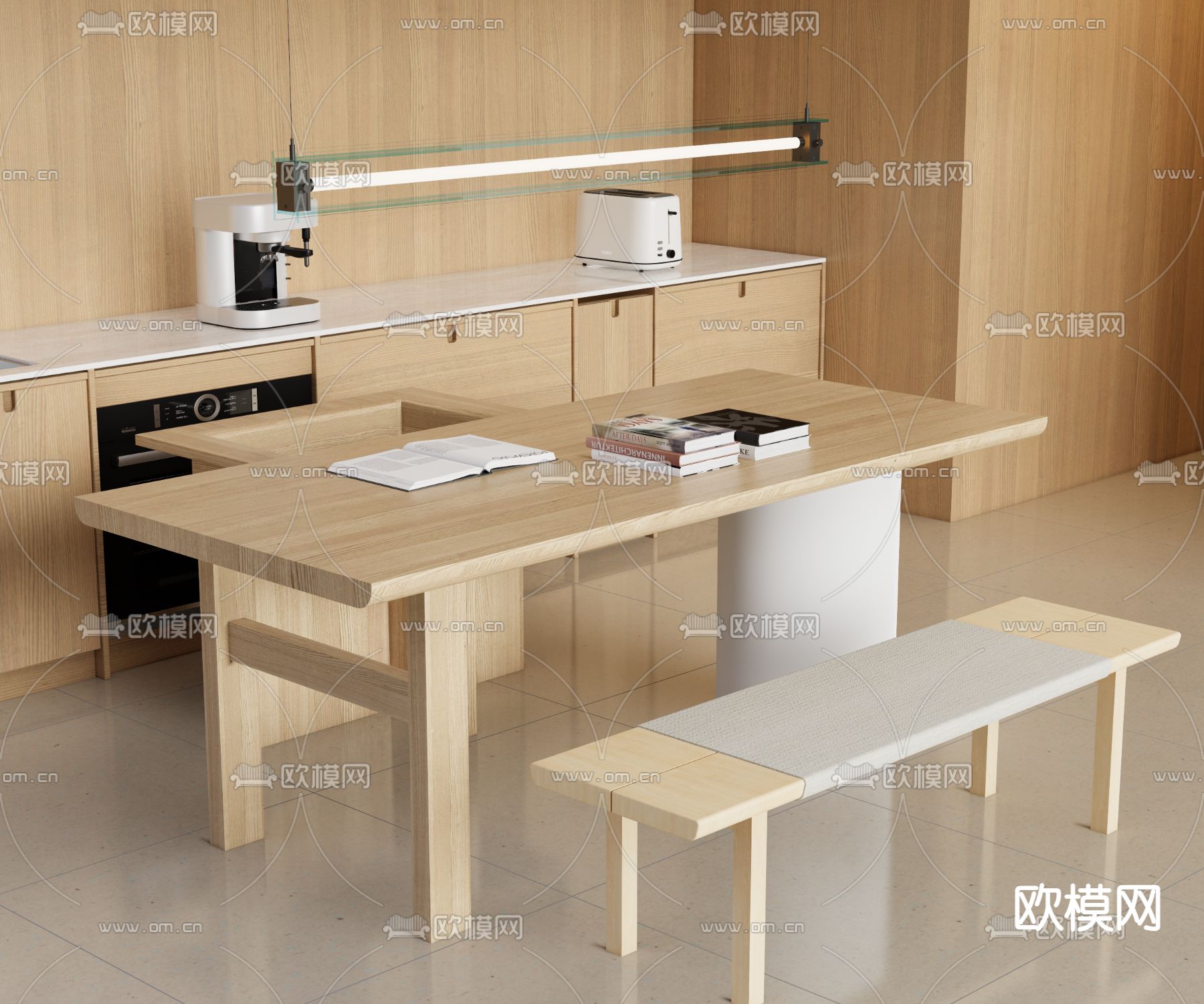 现代餐桌椅su模型下载（渲染图2）