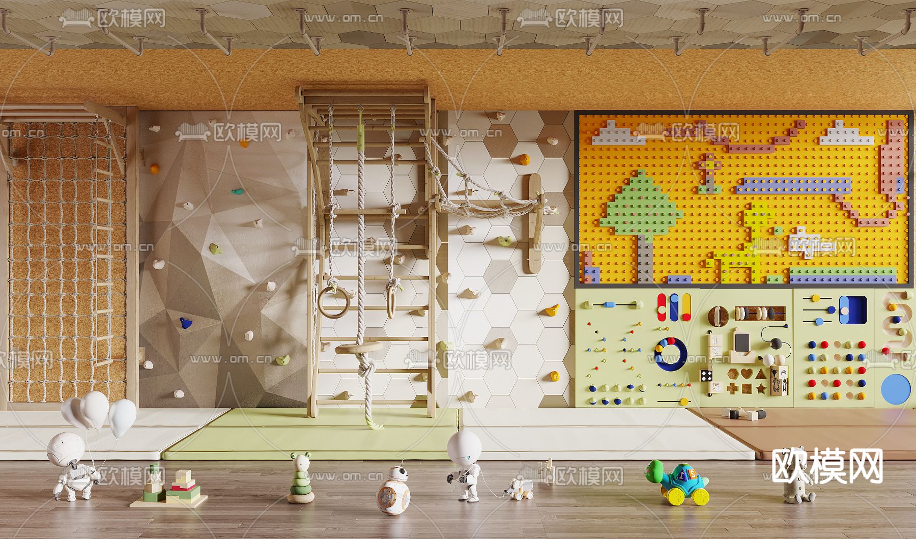儿童积木乐高墙 攀岩墙 攀爬架su模型下载（渲染图2）