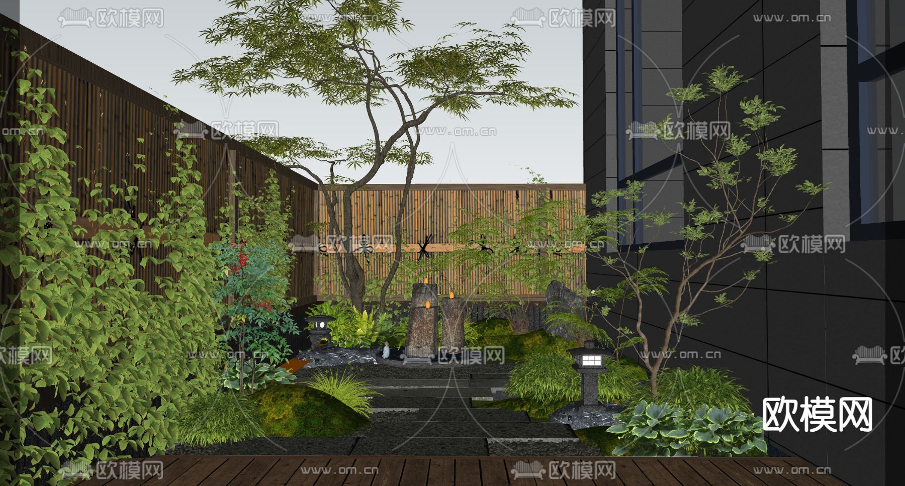 日式庭院su模型下载（渲染图1）