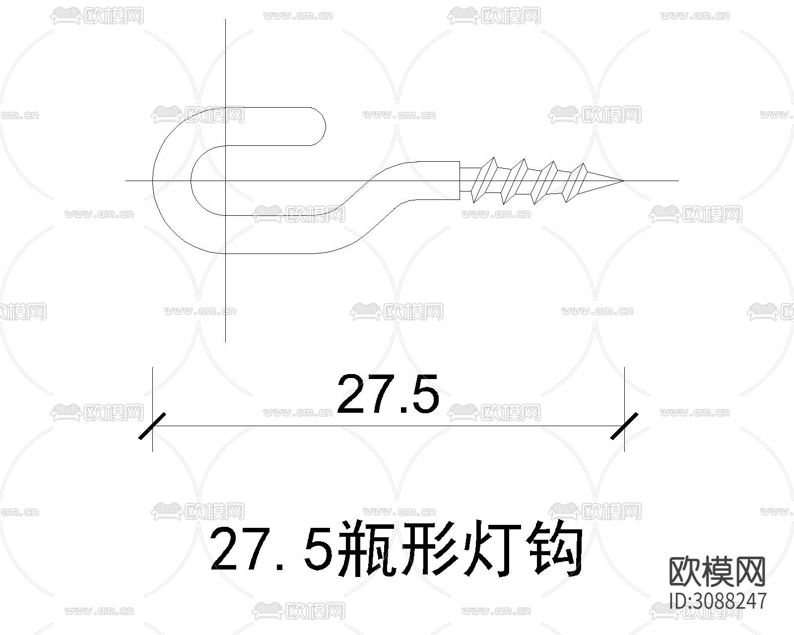 麻花钉 骑马钉cad节点图下载（渲染图1）