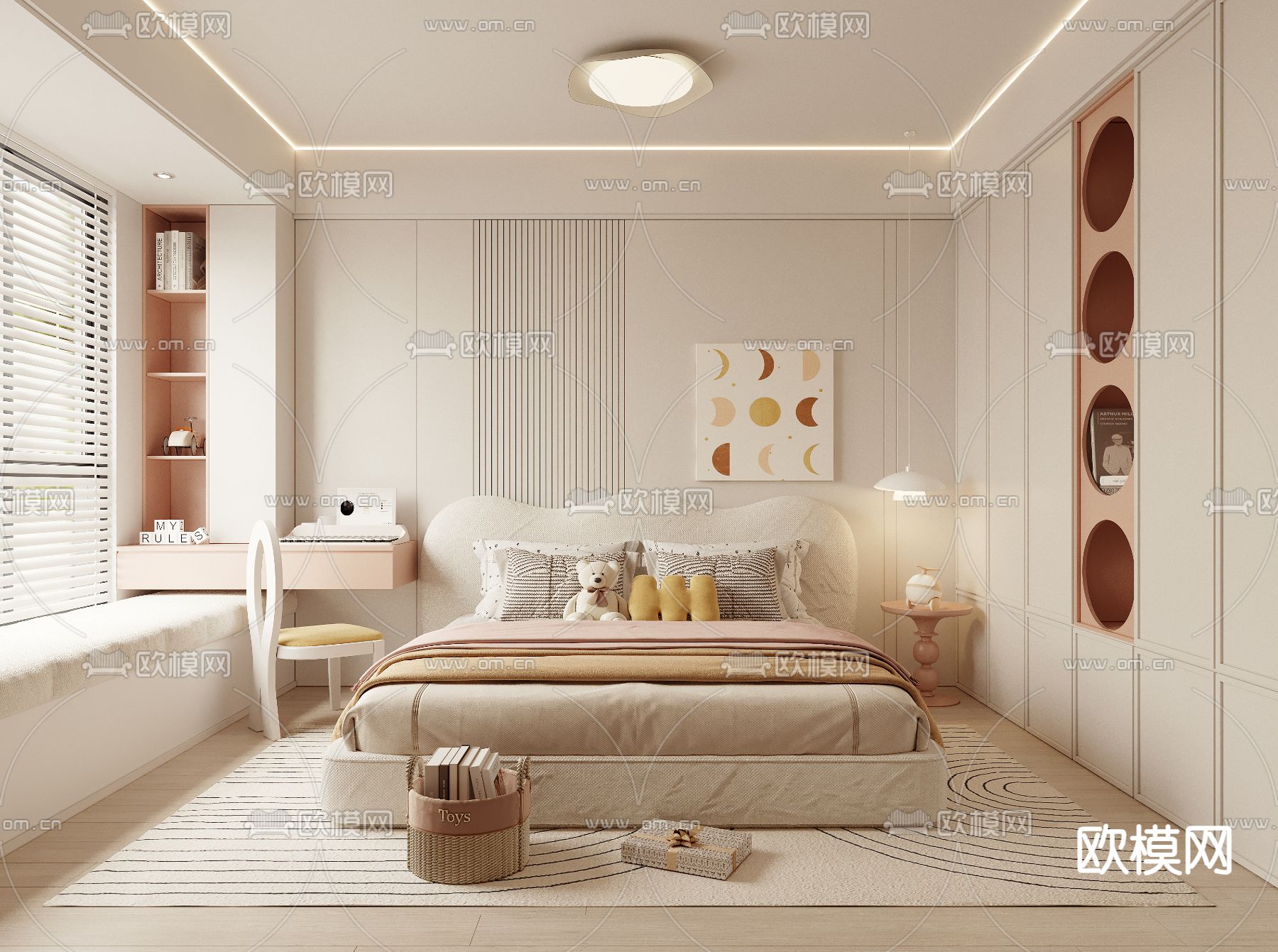 奶油风儿童房 女孩房 小孩房3d模型下载（渲染图1）