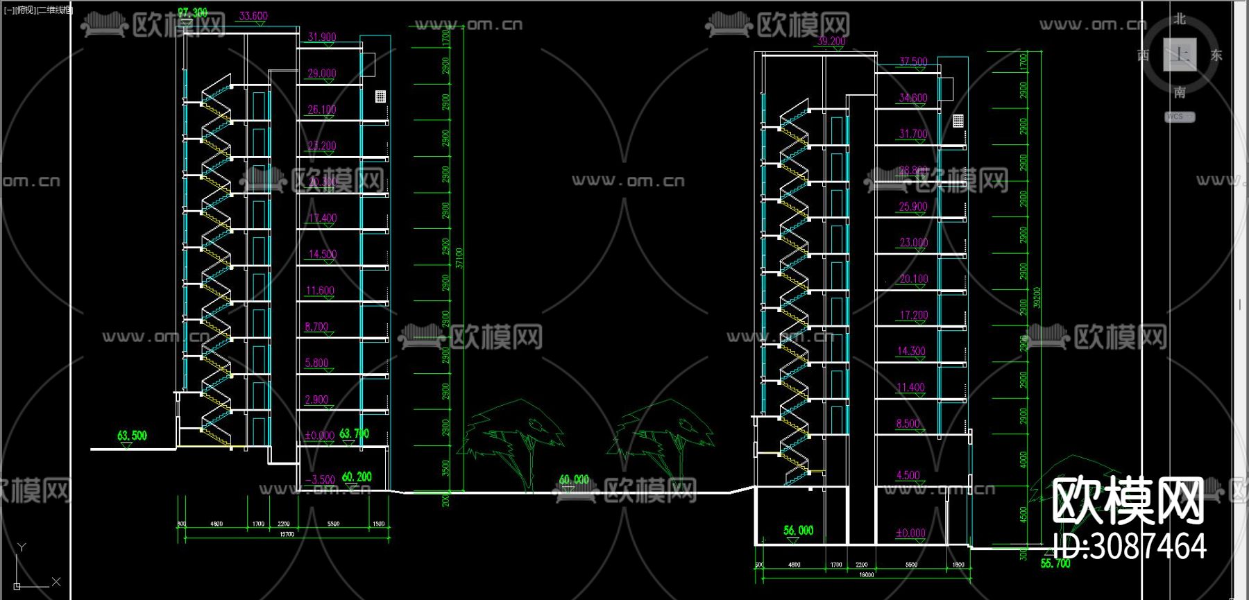 居住建筑 电梯公寓cad平面图下载（渲染图3）