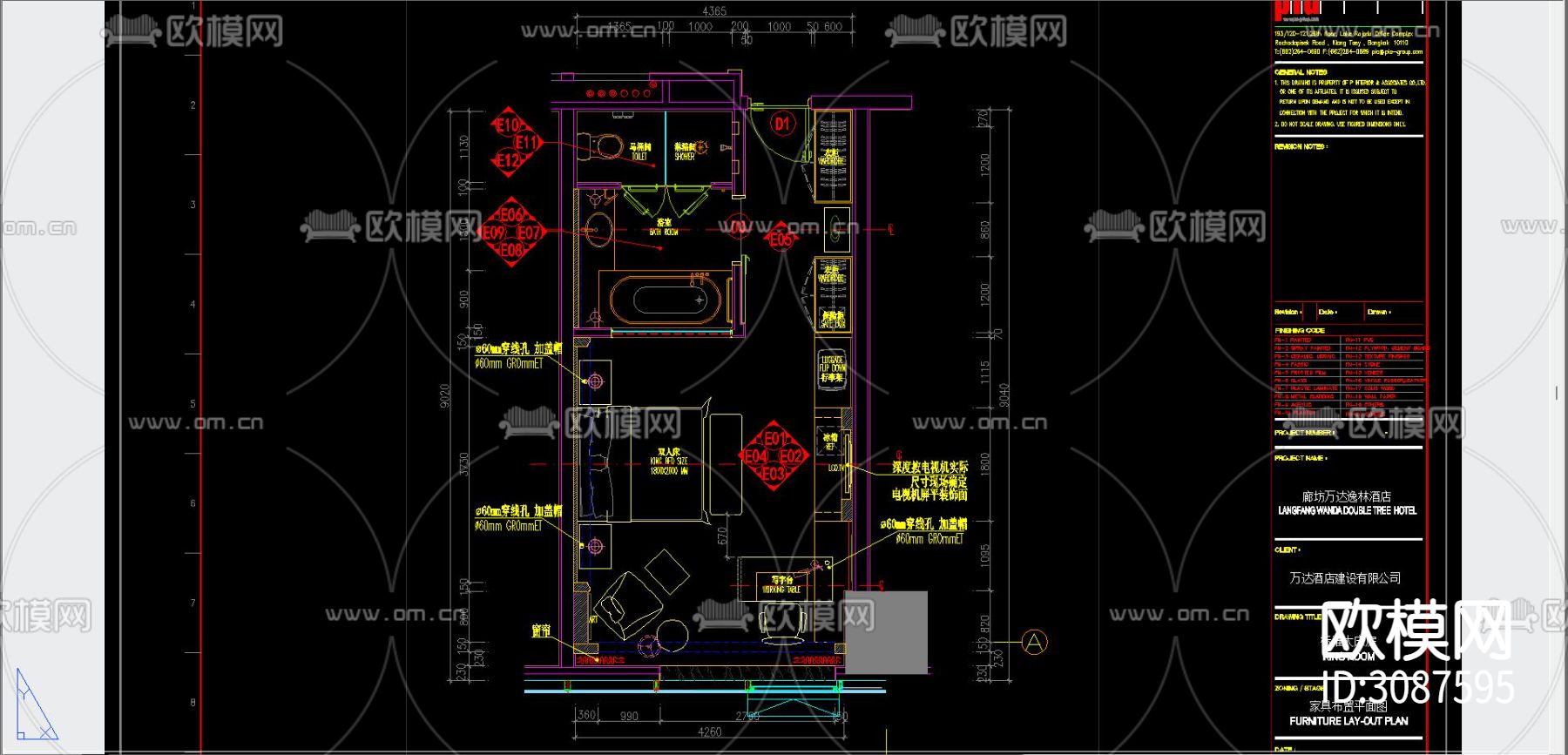 酒店客房cad平面图下载（渲染图1）