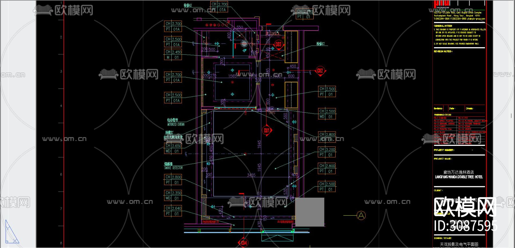 酒店客房cad平面图下载（渲染图3）
