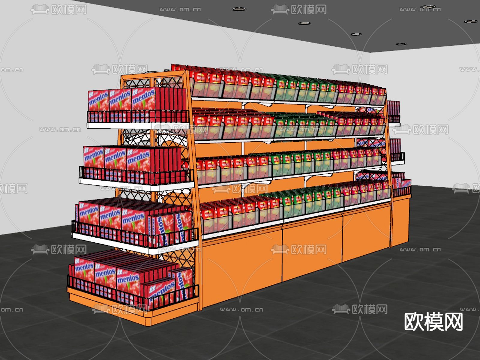 超市货架 便利店 散称架su模型下载（渲染图1）