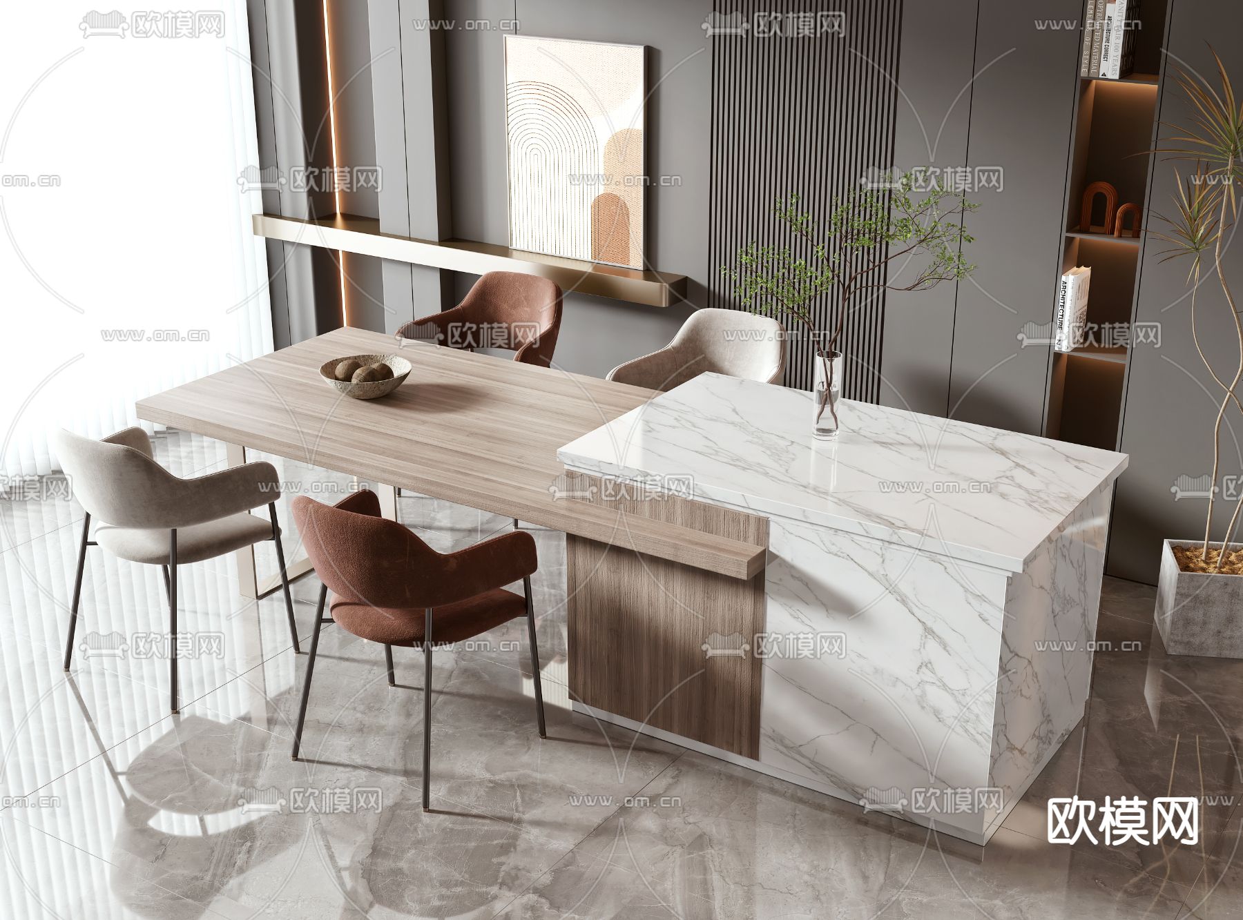 中岛餐桌椅3d模型下载