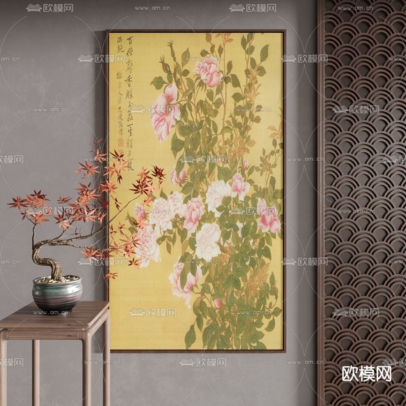 新中式装饰画 花鸟画 水彩画3d模型下载