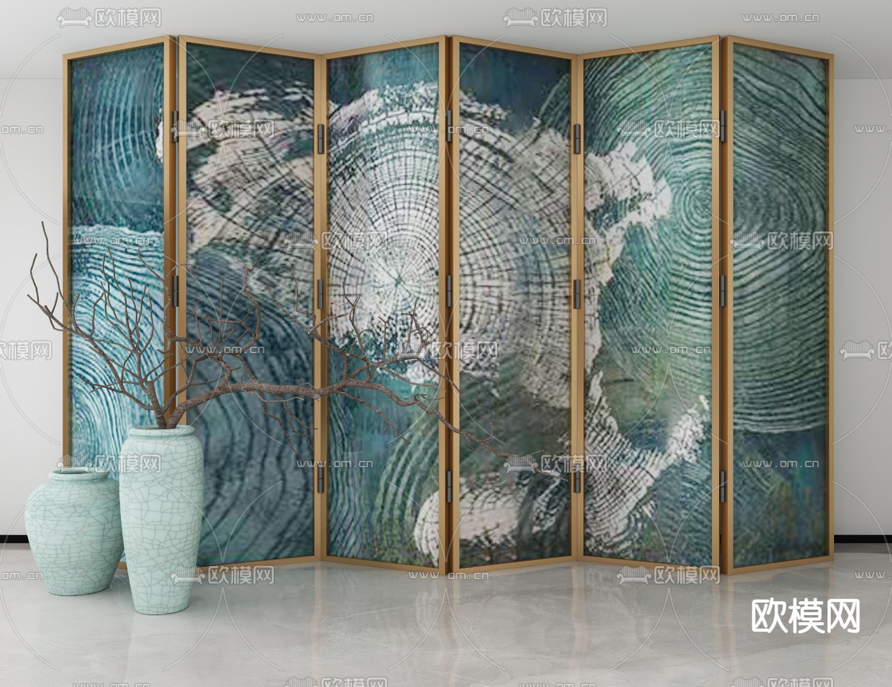 新中式屏风 字画隔断3d模型下载