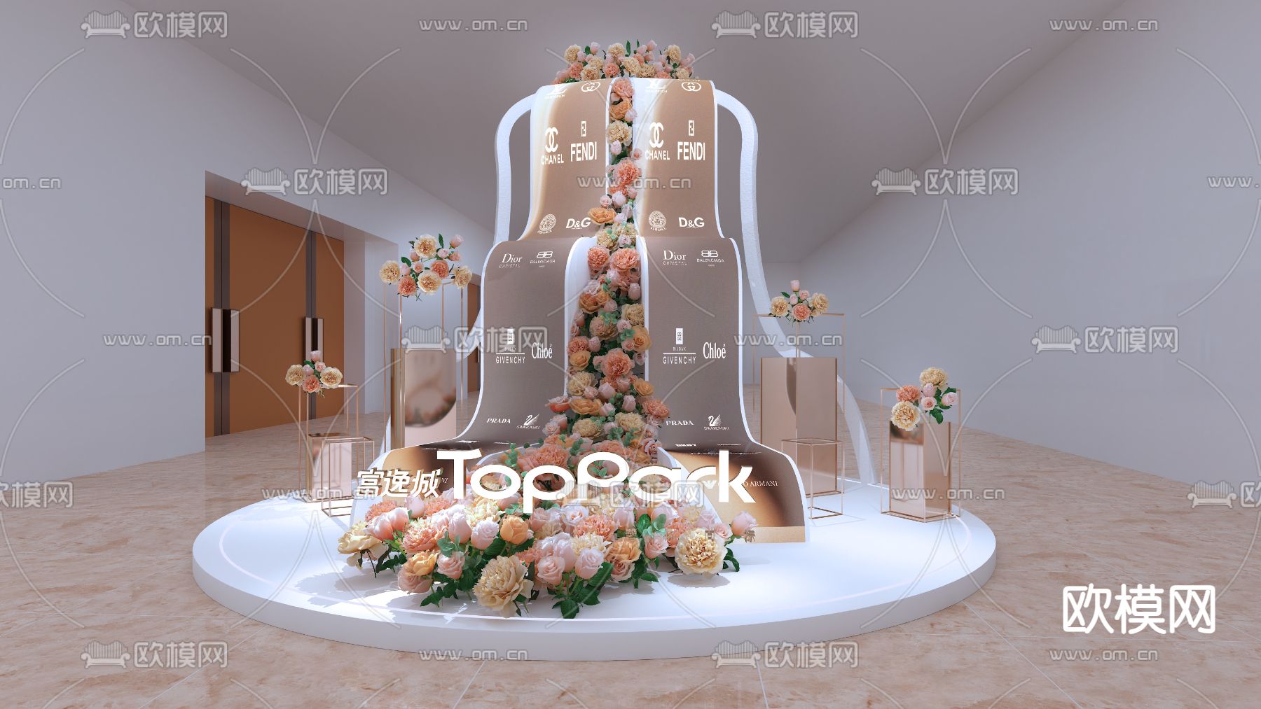 鲜花美陈 品牌墙 活动花艺装置3d模型下载