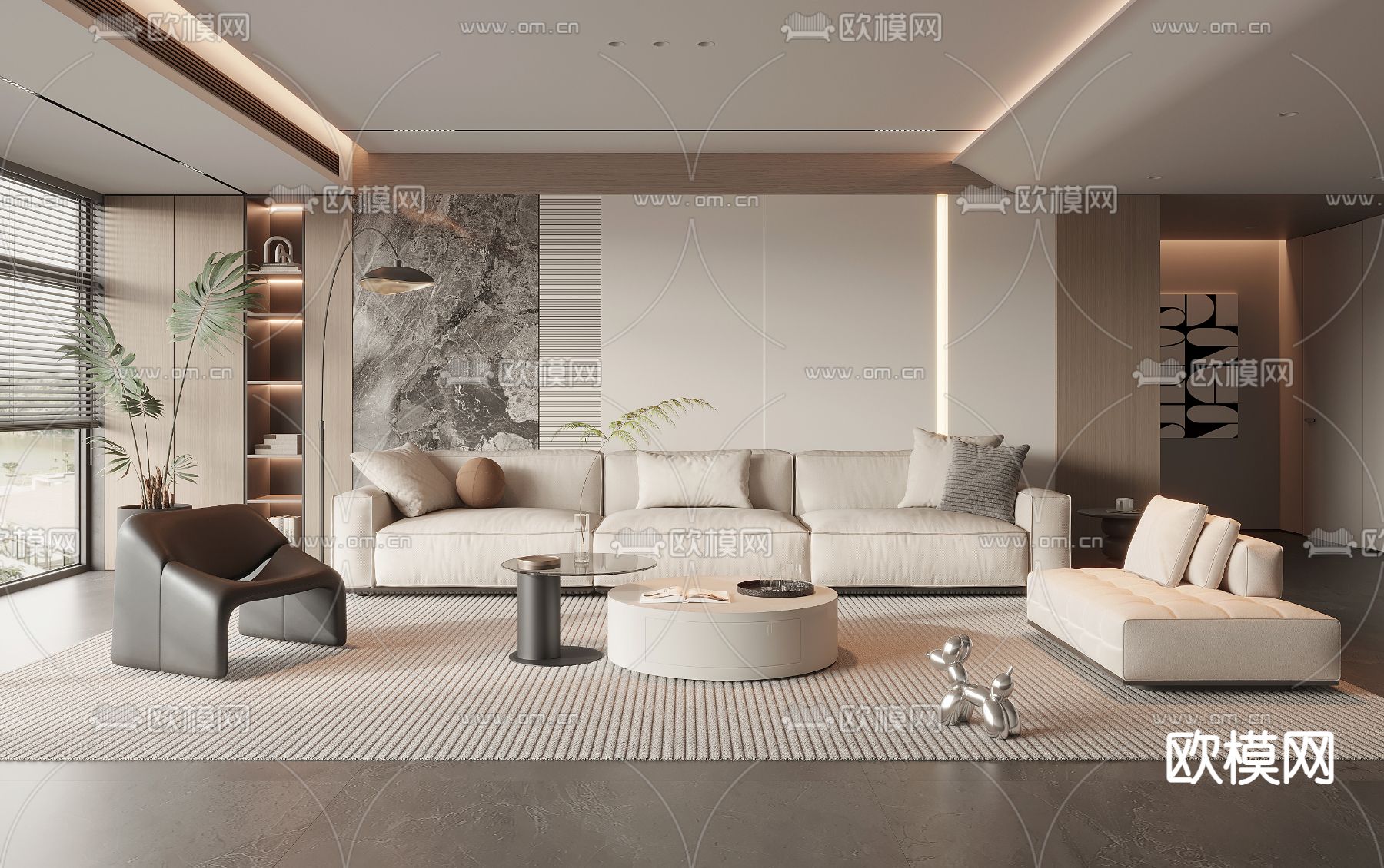 现代客厅3d模型下载