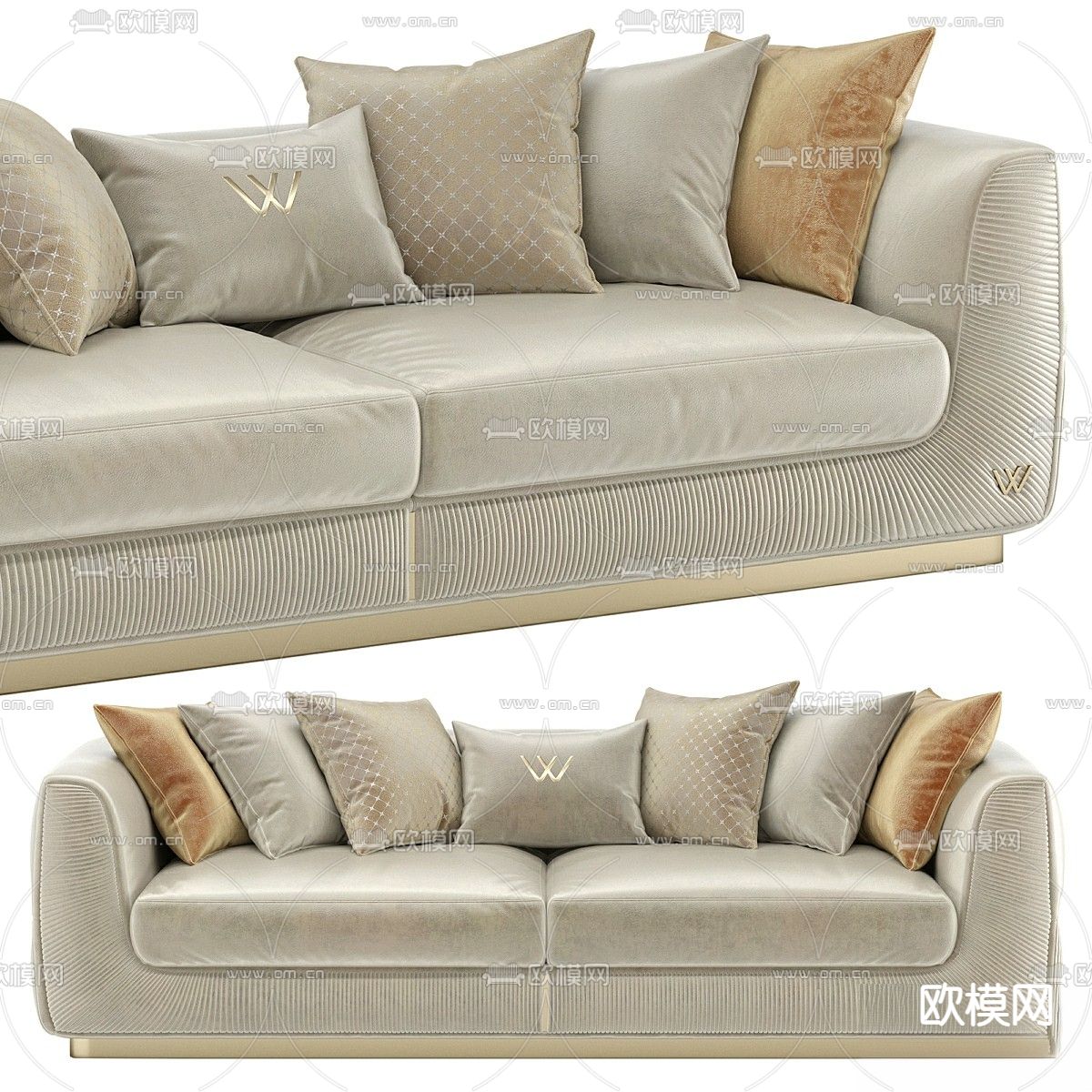 双人沙发 软体沙发3d模型下载（渲染图1）
