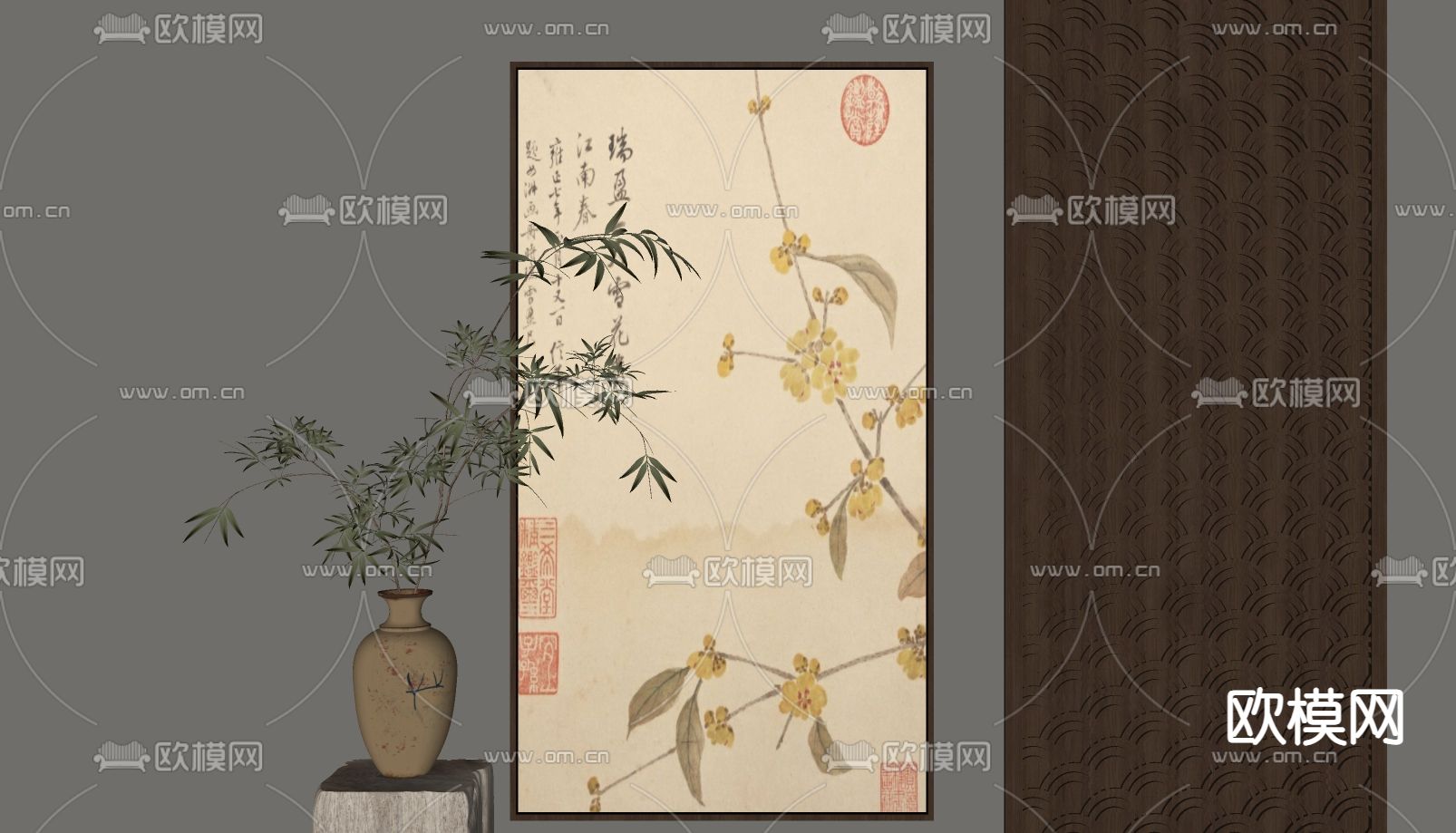 新中式装饰画su模型下载（渲染图1）