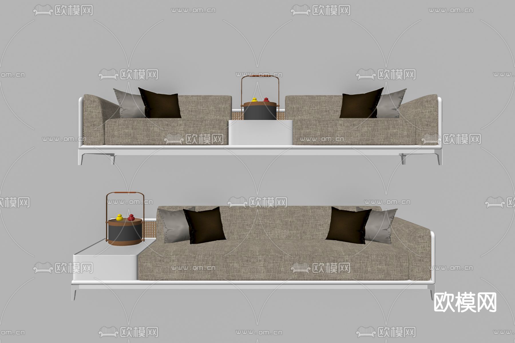 新中式多人沙发su模型下载（渲染图1）