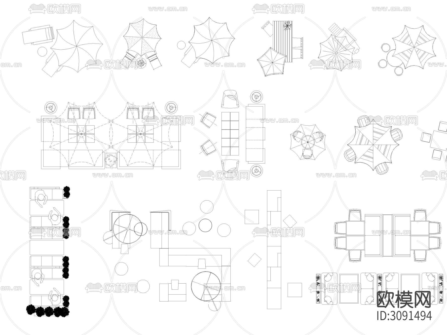 2024年最新景观庭院户外桌椅cad图库下载（渲染图6）