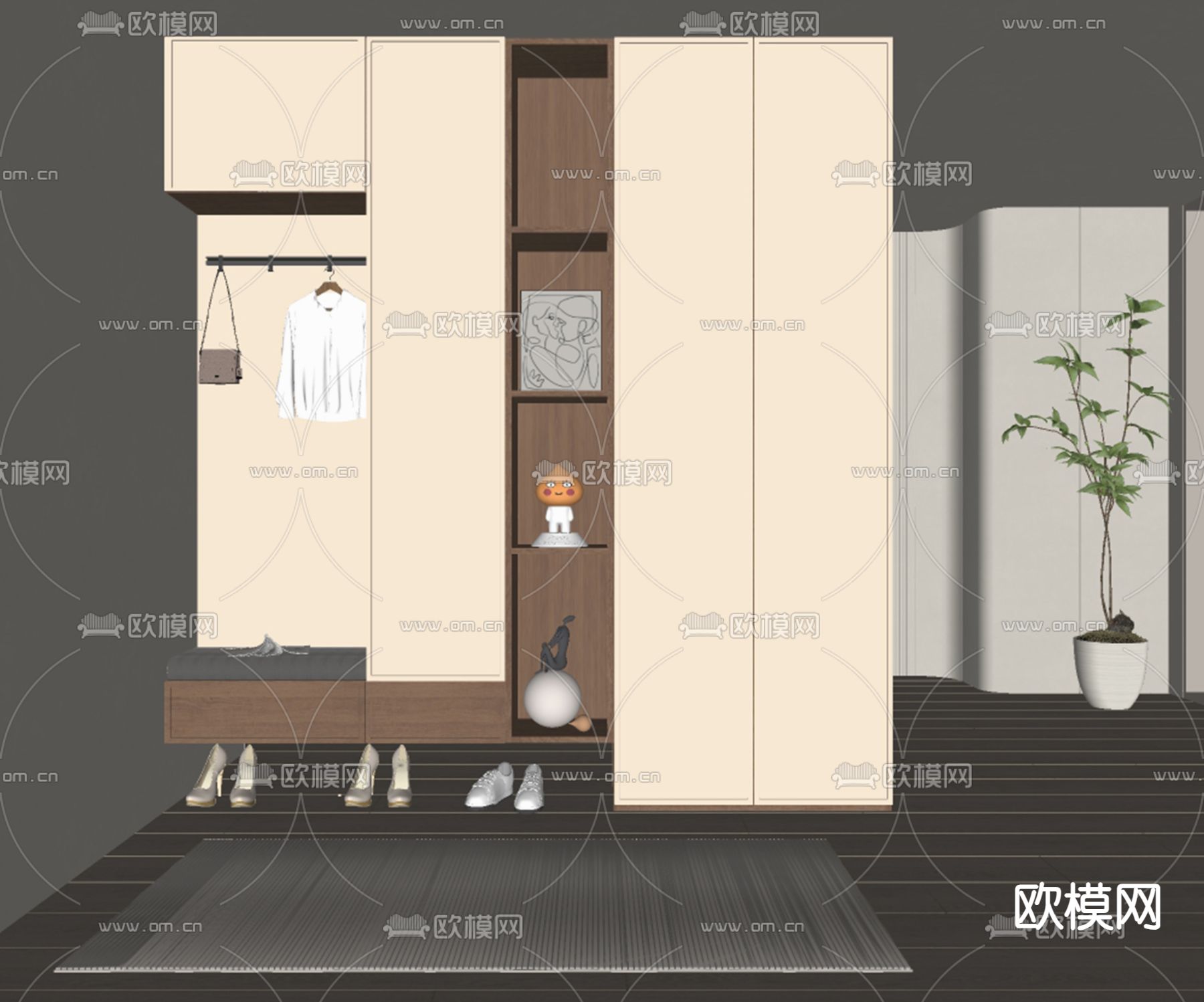 现代鞋柜su模型下载（渲染图1）