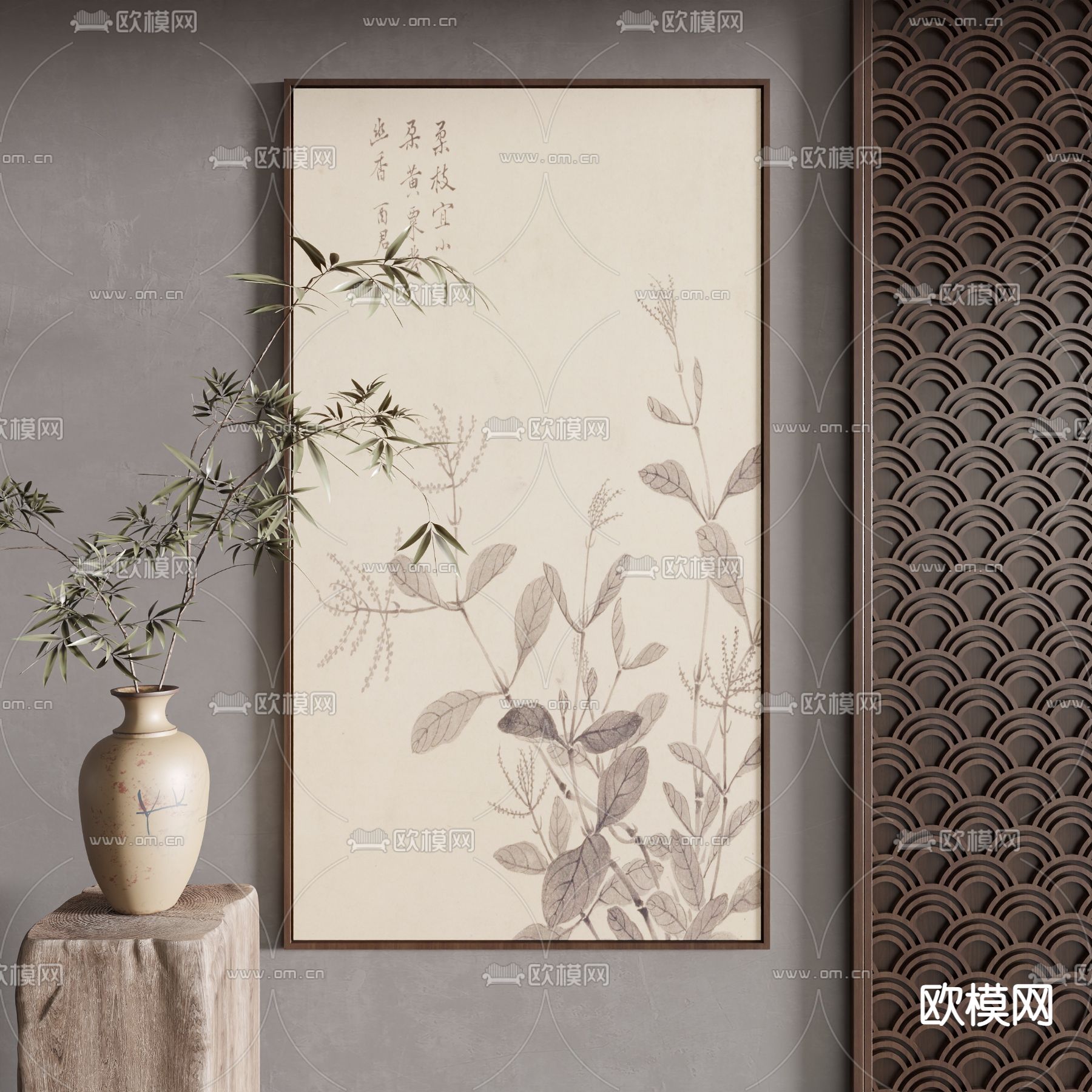 新中式装饰画su模型下载（渲染图2）