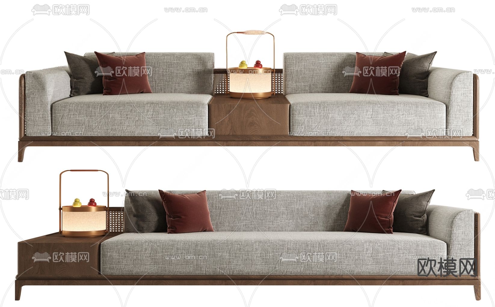 新中式多人沙发su模型下载（渲染图2）