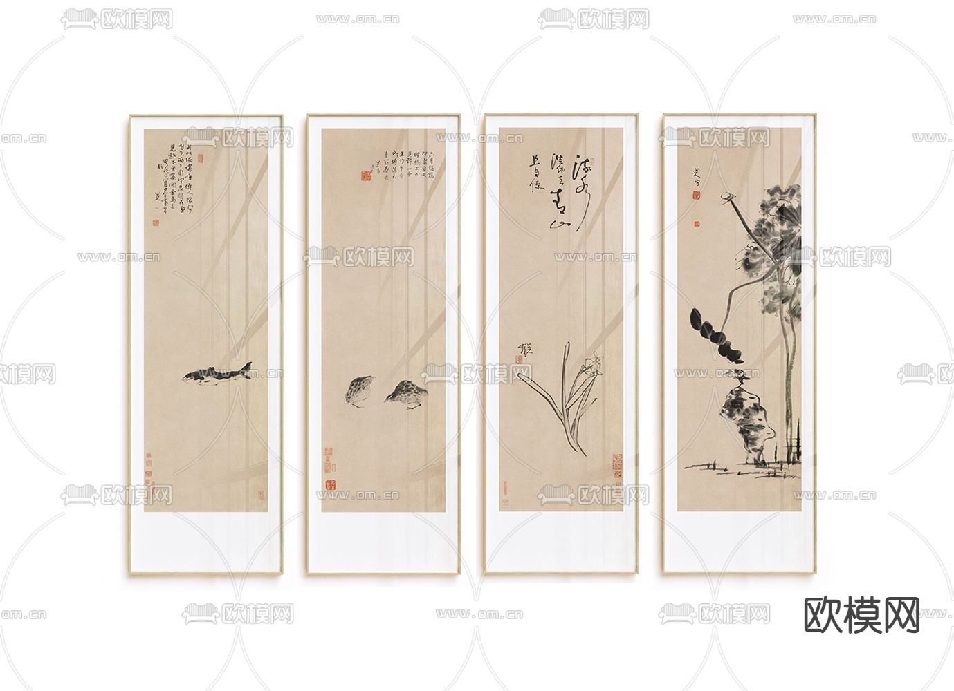 新中式装饰画su模型下载（渲染图2）