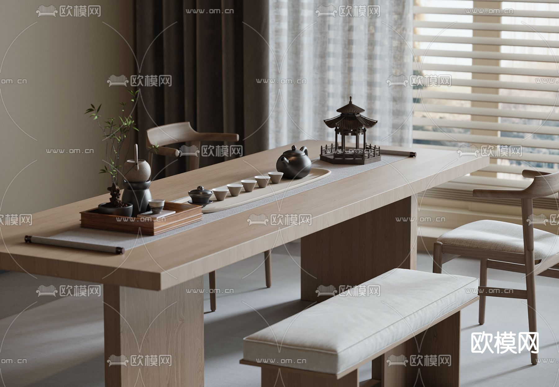 现代茶具su模型下载（渲染图2）