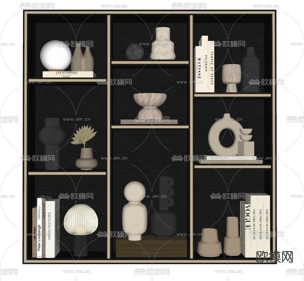 现代饰品摆件 书籍 台灯su模型