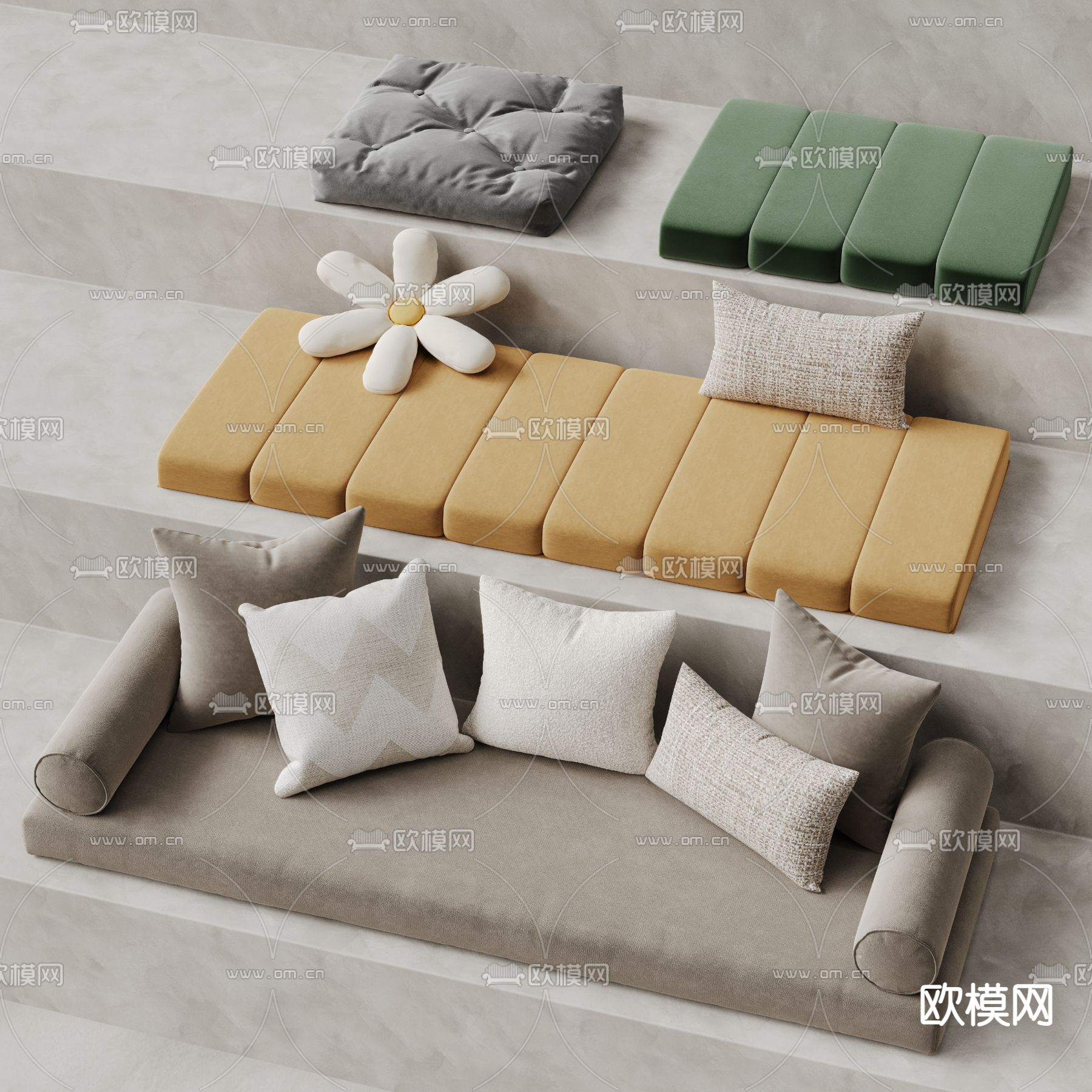 奶油风垫子 飘窗垫 坐垫 沙发垫3d模型下载