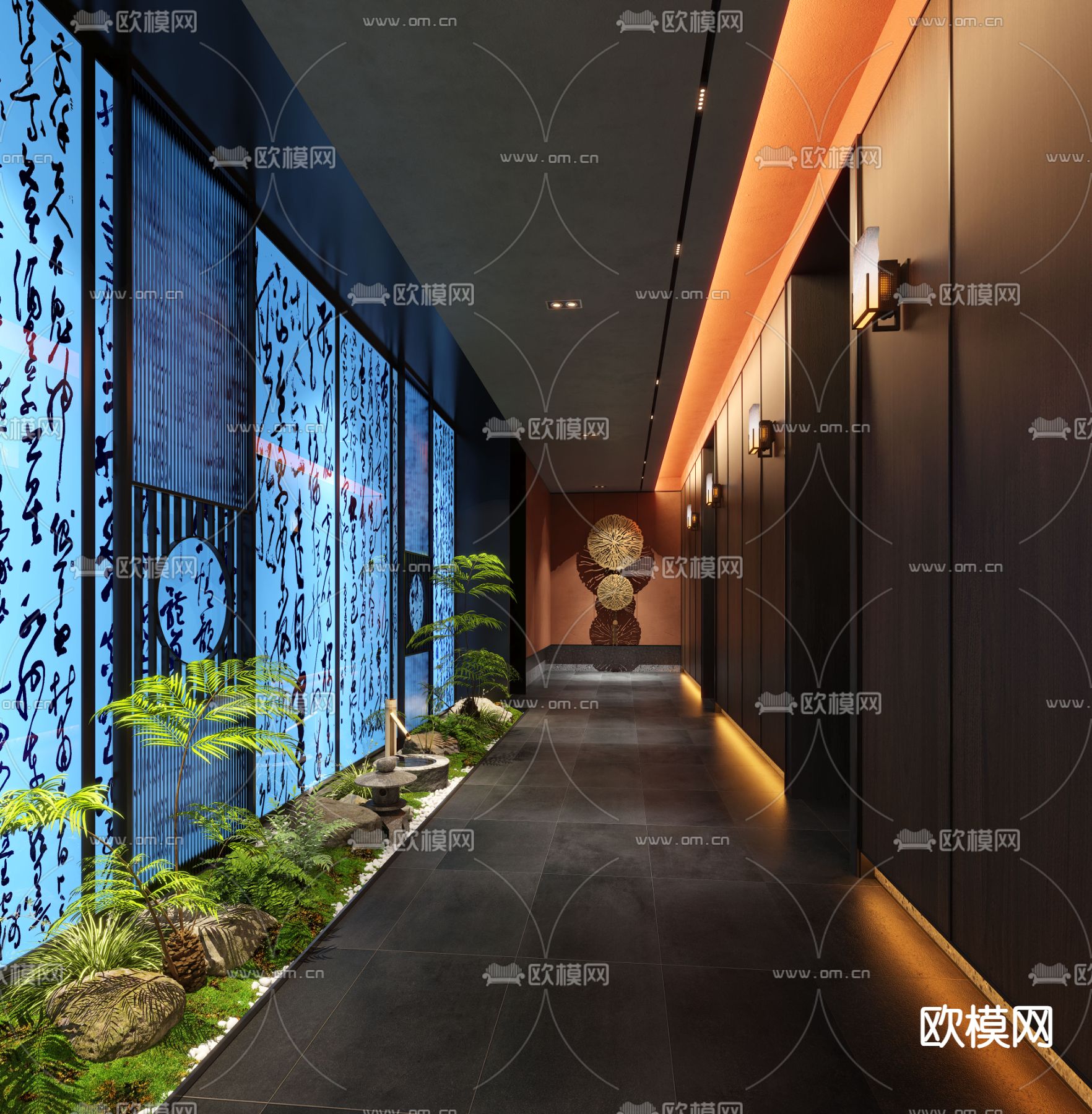 新中式过道su模型下载（渲染图2）