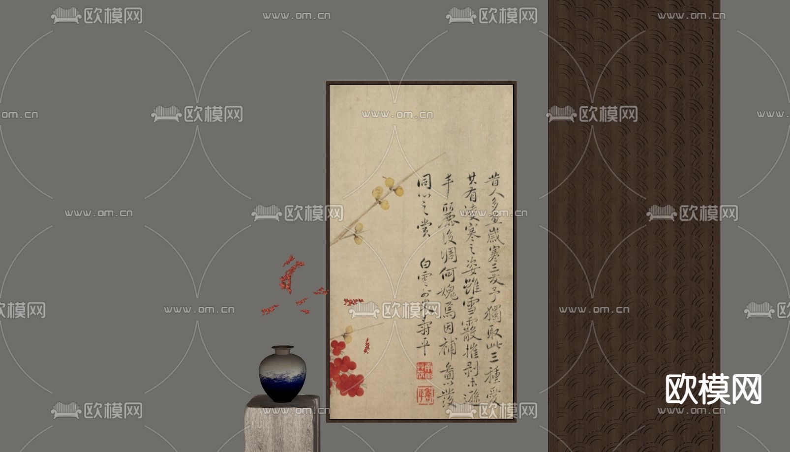 新中式装饰画su模型下载（渲染图1）