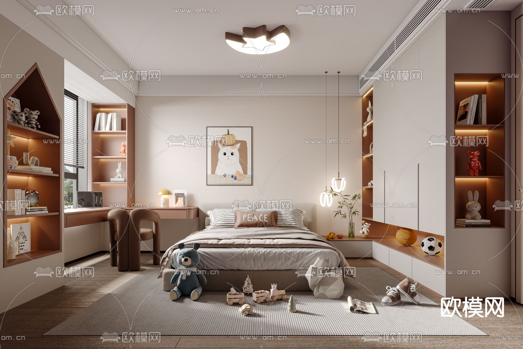 现代儿童房 女孩房小孩房3d模型下载