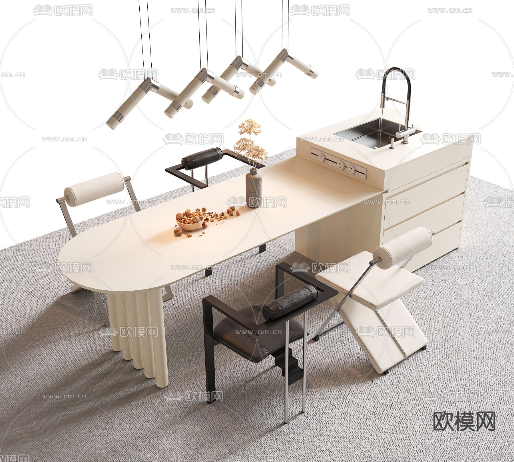 中岛餐桌椅3d模型下载