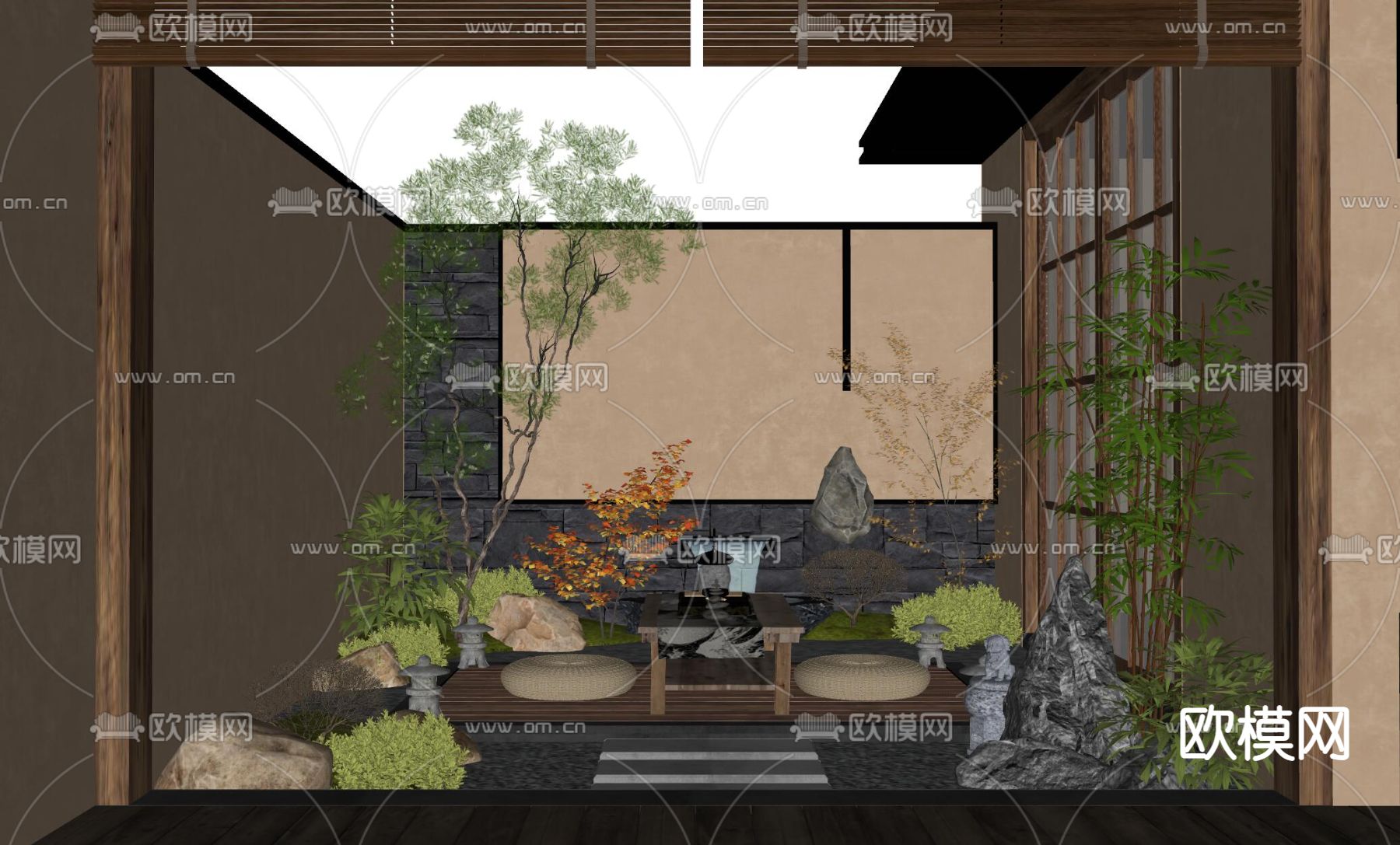 天井庭院景观 景观小品 庭院景观su模型下载（渲染图1）