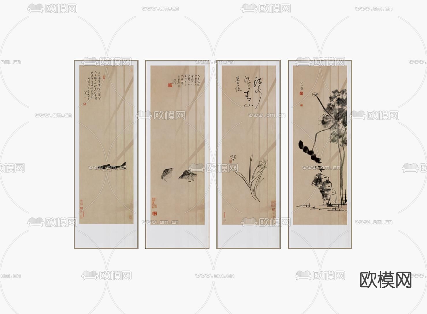 新中式装饰画su模型下载（渲染图1）