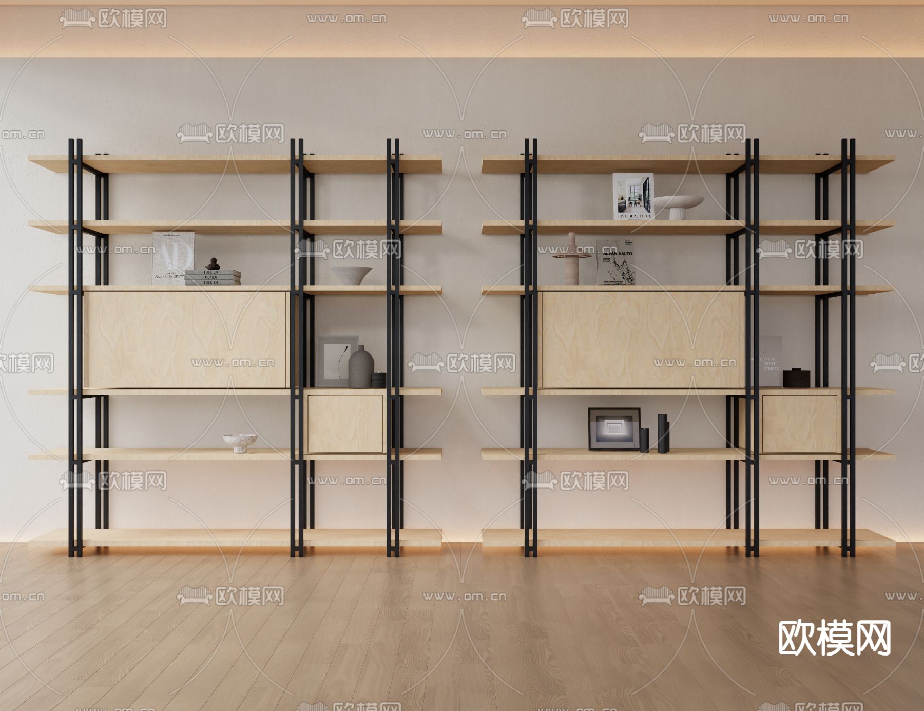 现代书架 书柜su模型下载（渲染图2）