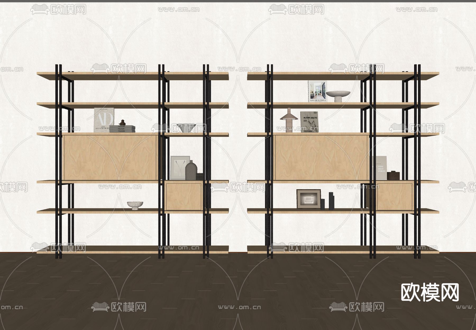 现代书架 书柜su模型下载（渲染图1）