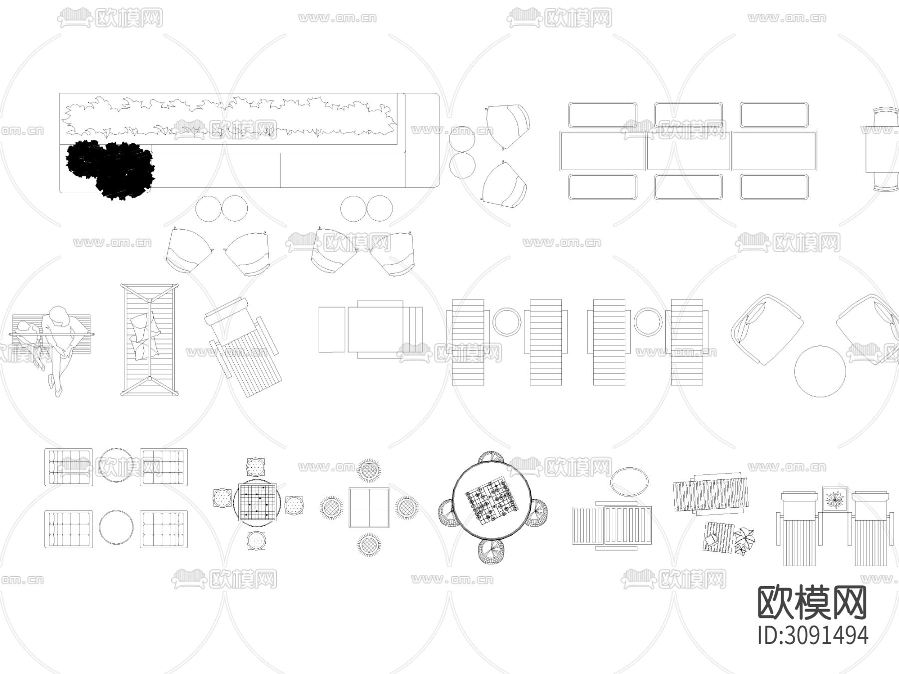 2024年最新景观庭院户外桌椅cad图库下载（渲染图4）