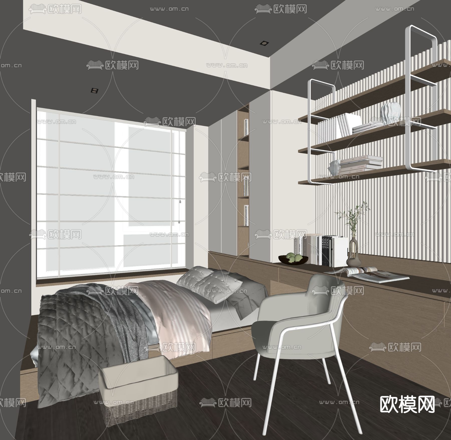 现代榻榻米卧室su模型下载_ID15114836_sketchup模型下载-欧模网