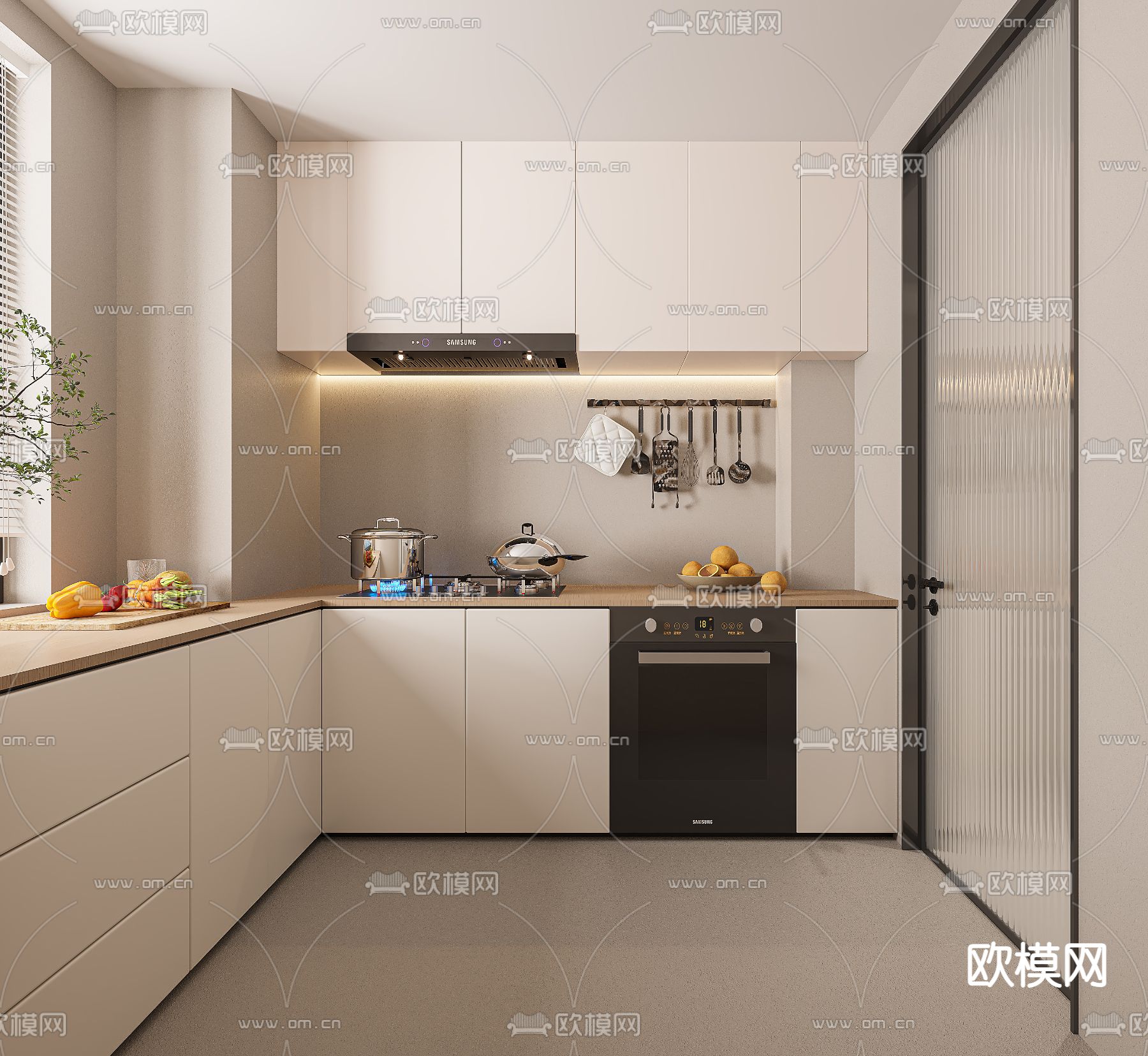 现代厨房 橱柜3d模型下载