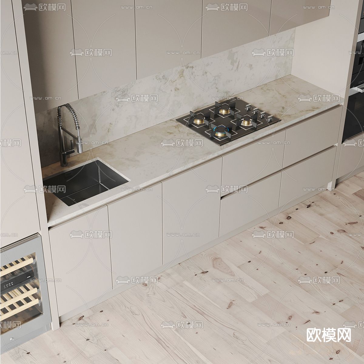 现代橱柜 餐边柜3d模型下载（渲染图2）