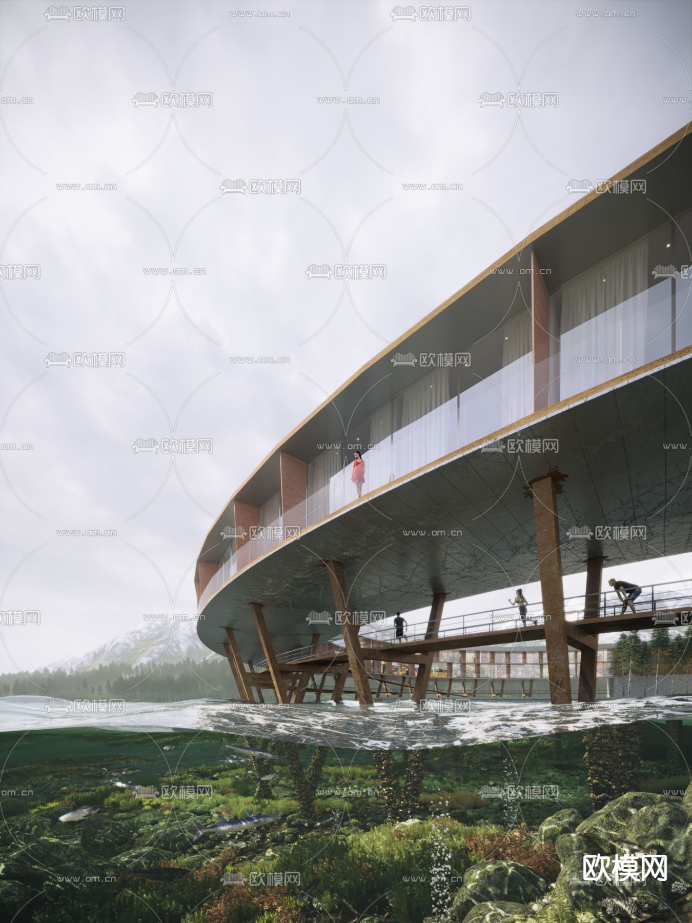 酒店外观 海景民宿3d模型下载