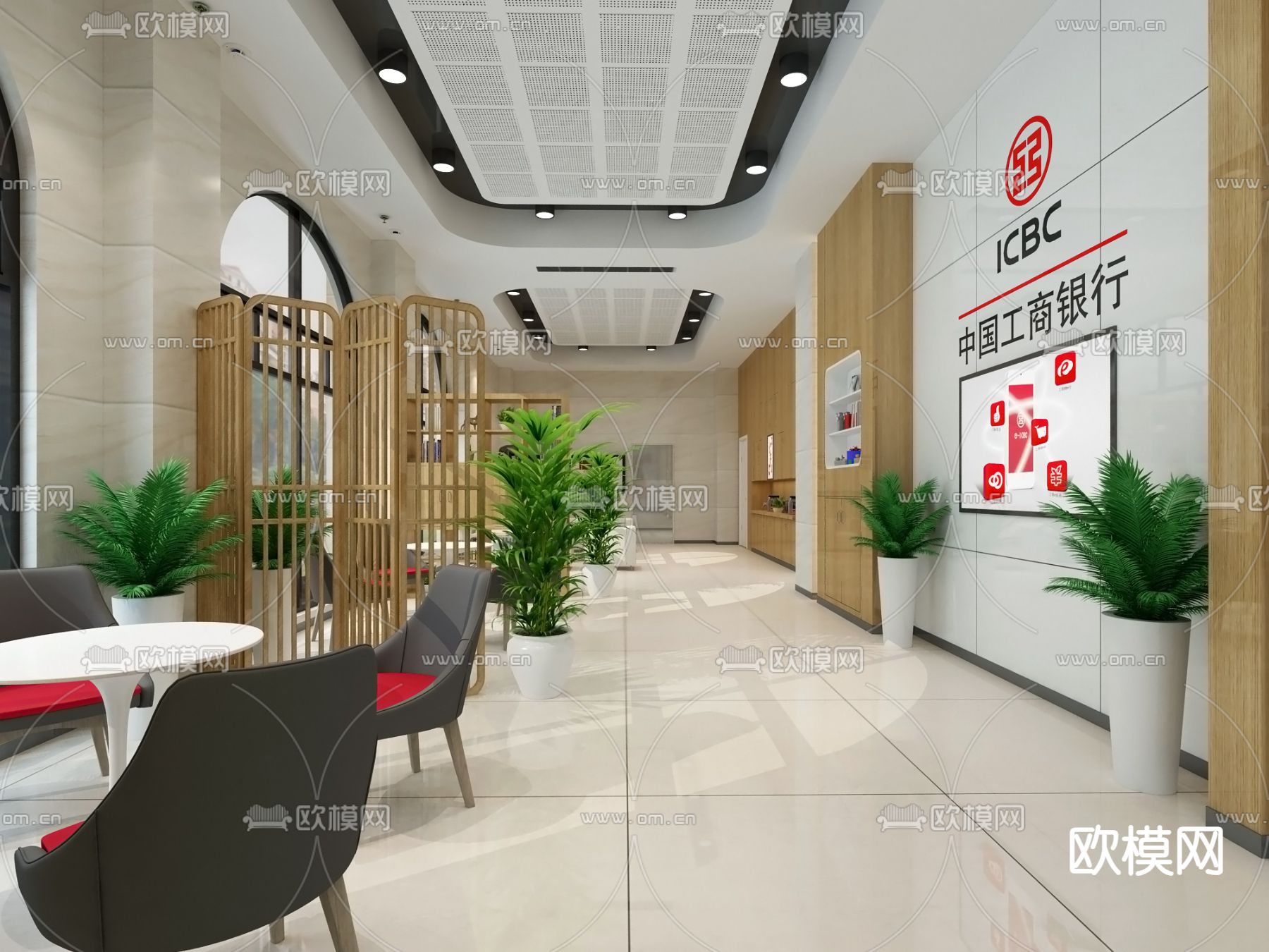 工商银行大堂3d模型下载（渲染图1）