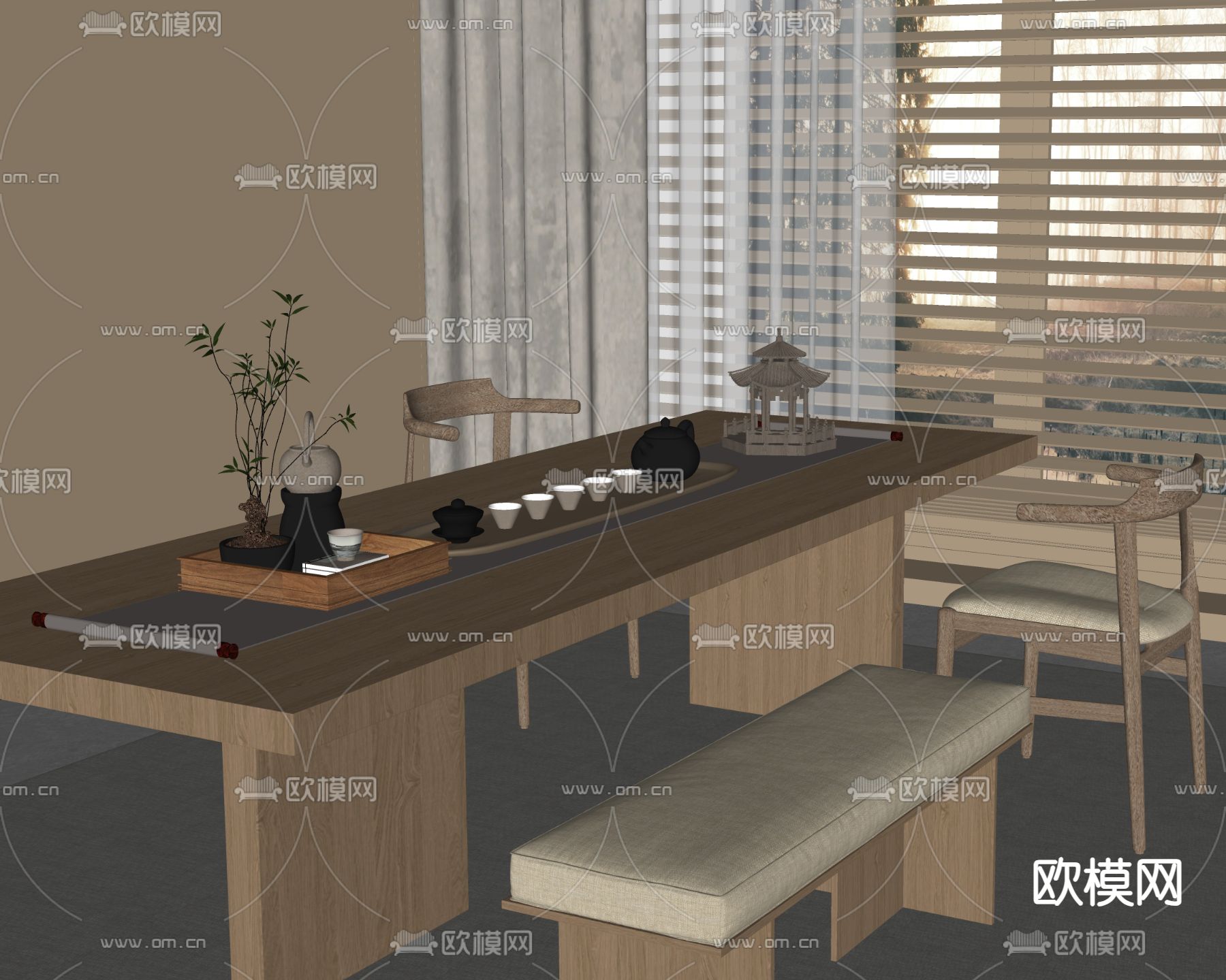 现代茶具su模型下载（渲染图1）