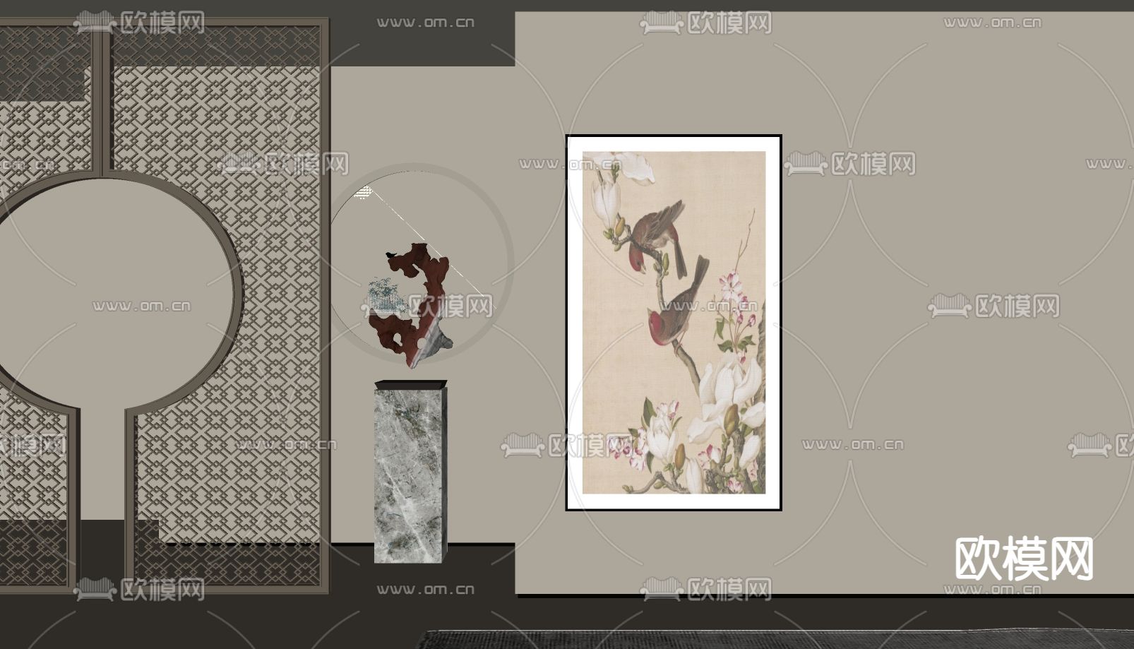 新中式装饰画su模型下载（渲染图1）