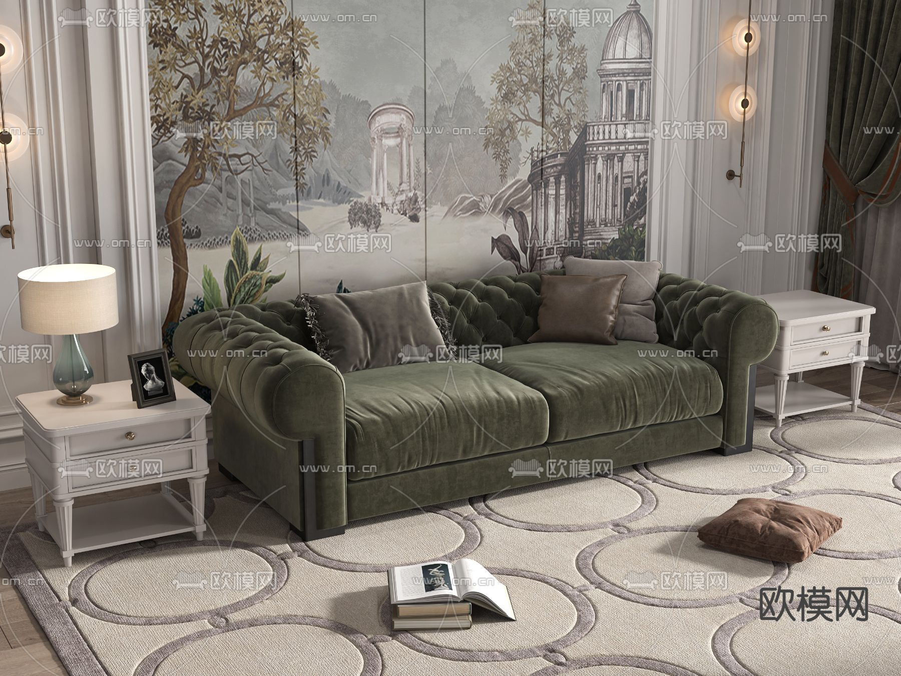 法式双人沙发3d模型下载